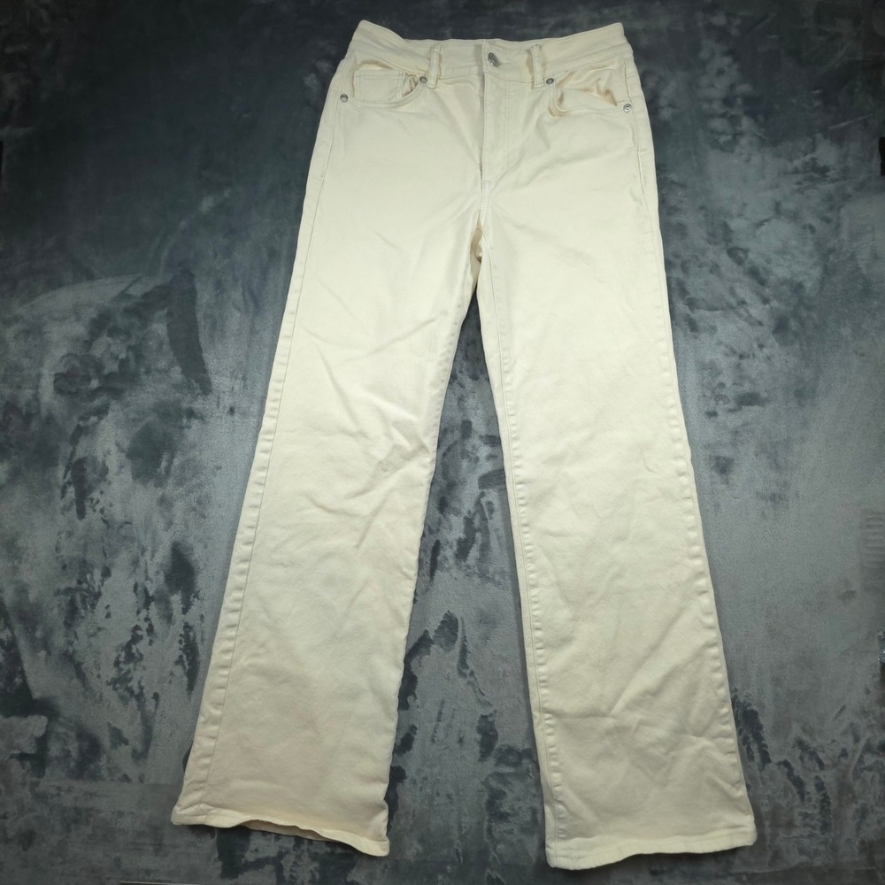 Loft The Mid Rise Wide Leg Jeans Cream Off-White Denim Size 24 00